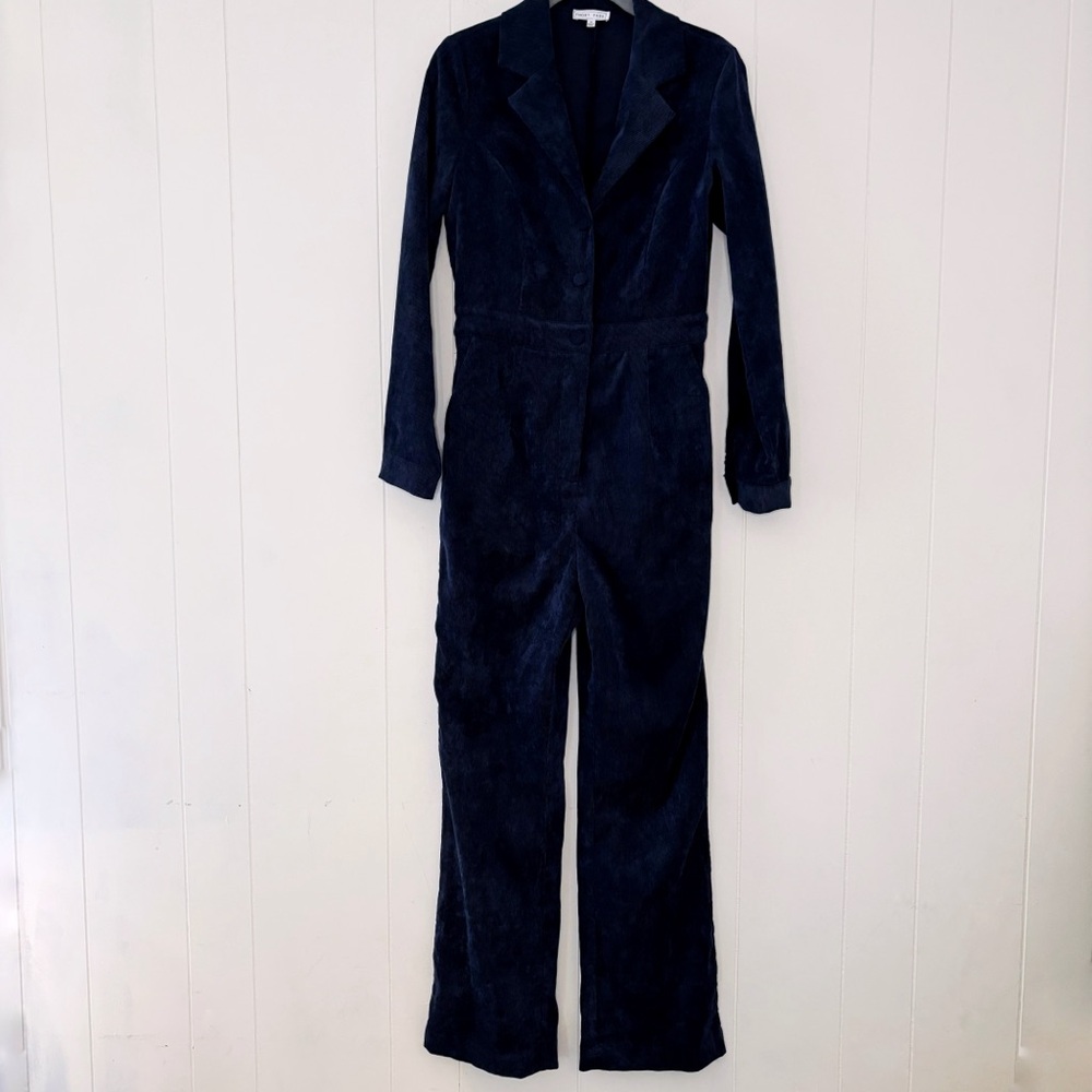 Emory Park Navy Blue Corduroy Long Sleeve Jumpsuit M
